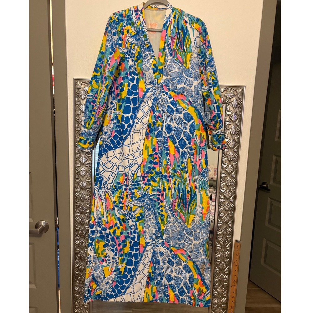Vintage The Lilly Lilly Pulitzer Giraffe Print Maxi Dress Blue Yellow Pink h5